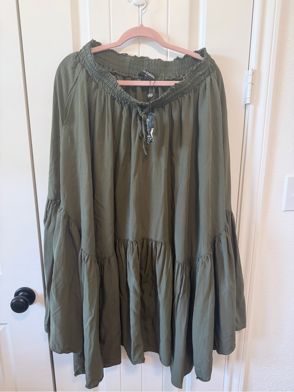 Tiered Smocked-Waist Maxi Skirt in Olive